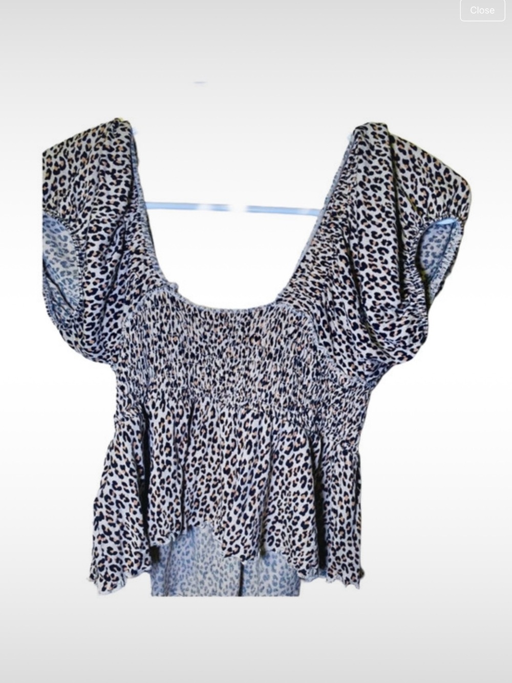 Urban Outfitters Leopard Smocked Peplum Top - Black & Cream